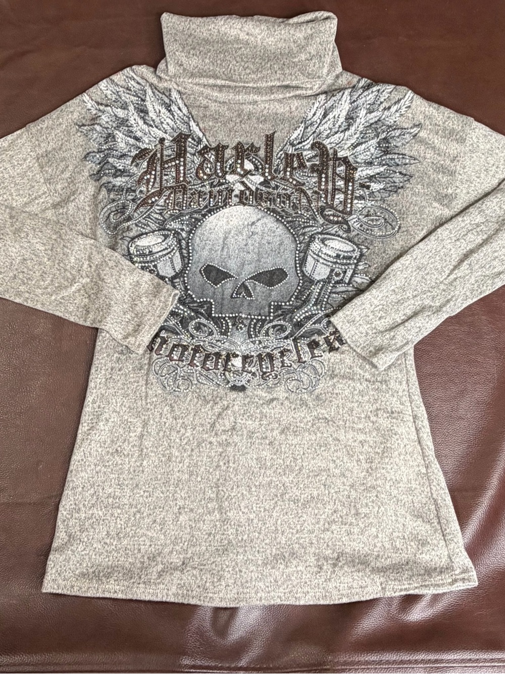 Harley-Davidson Gray Turtleneck Skull Graphic Sweater